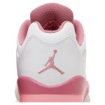 Air Jordan 5 Low DX4390-116 White Leather Sneakers with Pink Accents and Reflective Tongue