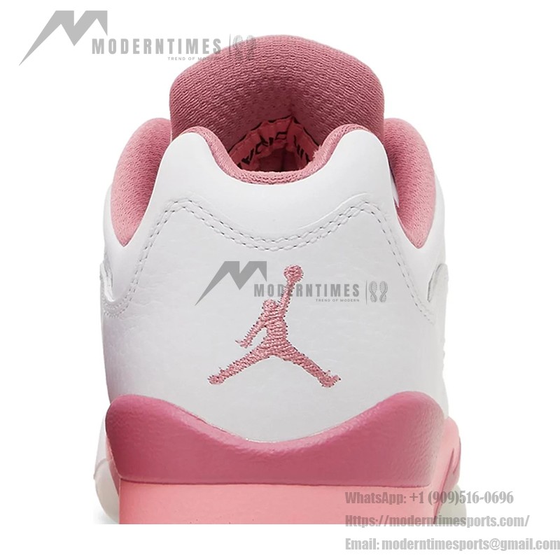 Air Jordan 5 Low DX4390-116 White Leather Sneakers with Pink Accents and Reflective Tongue