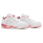 Air Jordan 5 Low DX4390-116 White Leather Sneakers with Pink Accents and Reflective Tongue