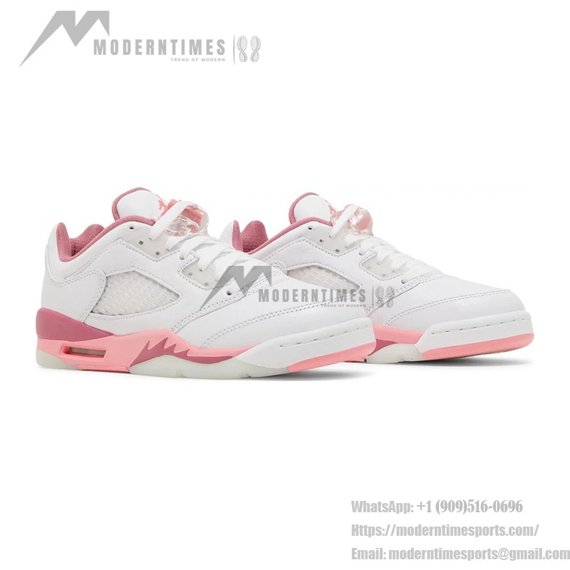 Air Jordan 5 Low DX4390-116 White Leather Sneakers with Pink Accents and Reflective Tongue