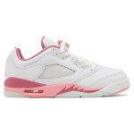 Air Jordan 5 Low DX4390-116 White Leather Sneakers with Pink Accents and Reflective Tongue