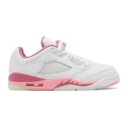 Air Jordan 5 Low DX4390-116 - Weiße Ledersneaker mit Rosa Akzenten und Reflektierender Zunge