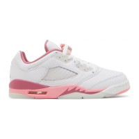 Air Jordan 5 Low DX4390-116 - White Leather Sneakers with Pink Accents & Reflective Tongue