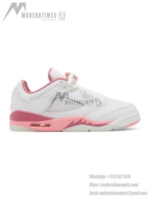 Air Jordan 5 Low DX4390-116 - White Leather Sneakers with Pink Accents & Reflective Tongue