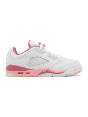 Air Jordan 5 Low DX4390-116 - Weiße Ledersneaker mit Rosa Akzenten und Reflektierender Zunge