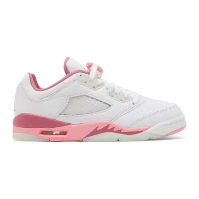 Air Jordan 5 Low DX4390-116 - White Leather Sneakers with Pink Accents & Reflective Tongue