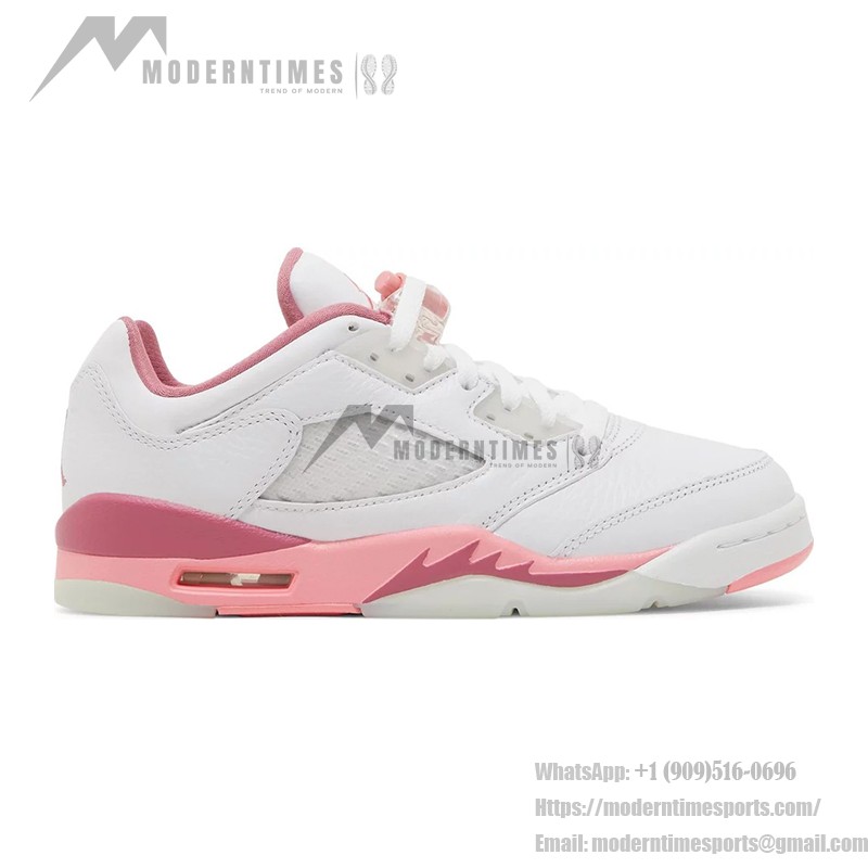 Air Jordan 5 Low DX4390-116 White Leather Sneakers with Pink Accents and Reflective Tongue