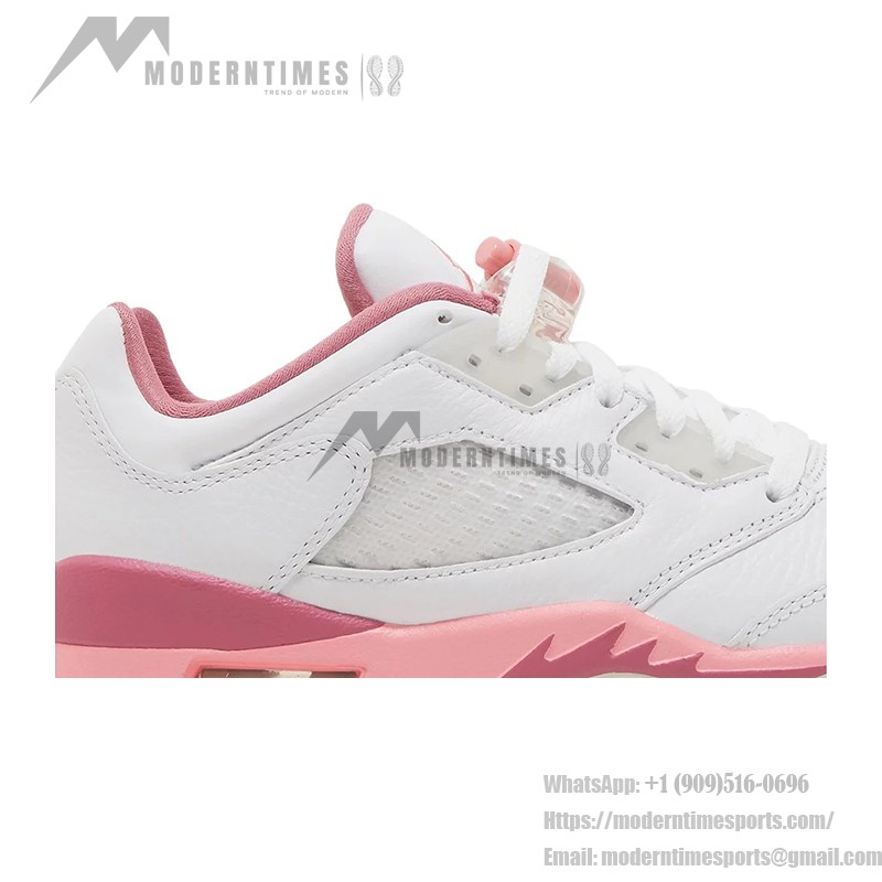 Air Jordan 5 Low DX4390-116 White Leather Sneakers with Pink Accents and Reflective Tongue