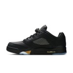 Air Jordan 5 Low DJ1094-001 Black Leather Sneakers with Gold Accents and Reflective Tongue