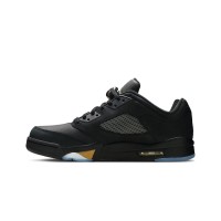 Air Jordan 5 Low DJ1094-001 - Black Leather Sneakers with Gold Accents & Reflective Tongue