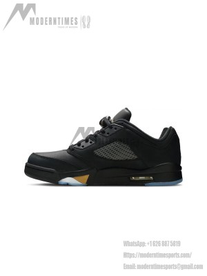 Air Jordan 5 Low DJ1094-001 - Black Leather Sneakers with Gold Accents & Reflective Tongue