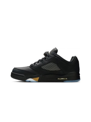 Air Jordan 5 Low DJ1094-001 – Schwarze Ledersneaker mit goldenen Akzenten und reflektierender Zunge