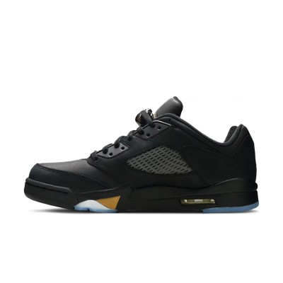 Air Jordan 5 Low DJ1094-001 - Black Leather Sneakers with Gold Accents & Reflective Tongue