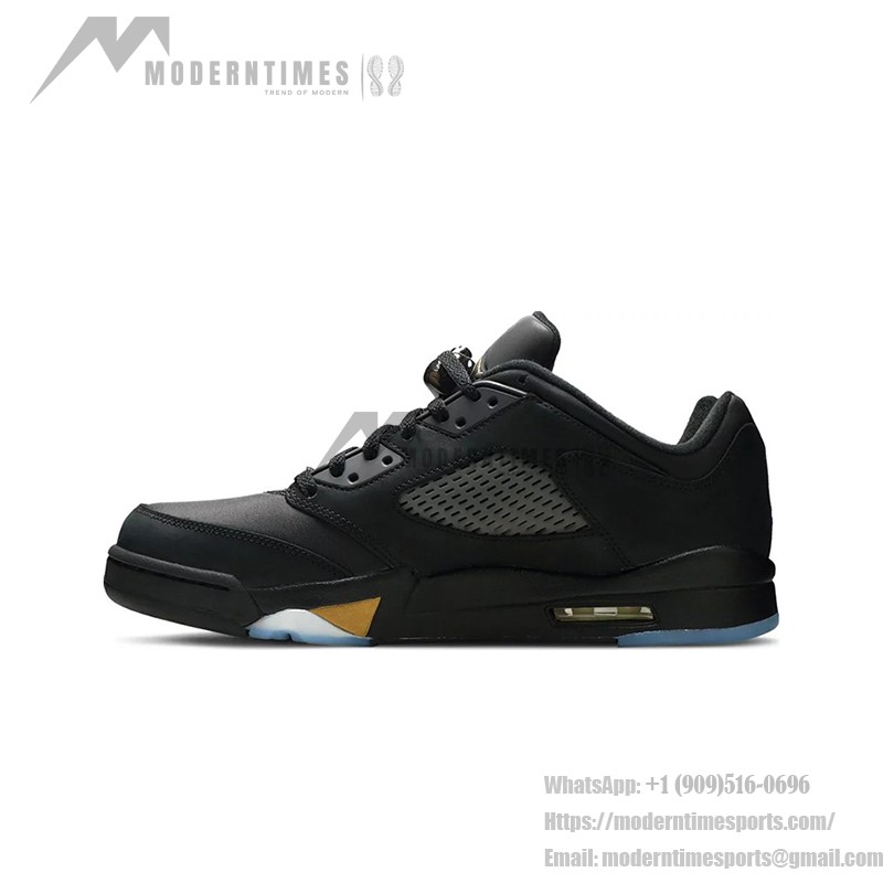 Air Jordan 5 Low DJ1094-001 Black Leather Sneakers with Gold Accents and Reflective Tongue