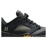 Air Jordan 5 Low DJ1094-001 Black Leather Sneakers with Gold Accents and Reflective Tongue