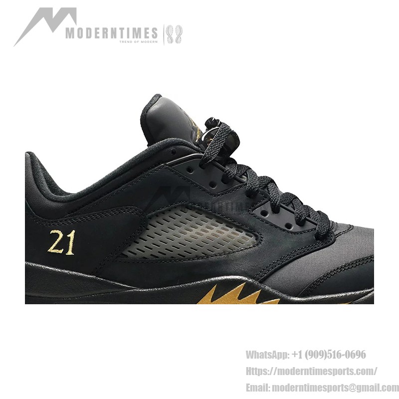 Air Jordan 5 Low DJ1094-001 Black Leather Sneakers with Gold Accents and Reflective Tongue