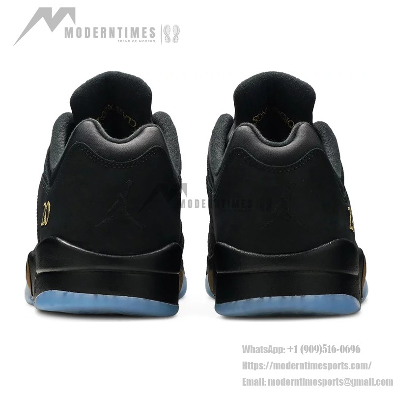 Air Jordan 5 Low DJ1094-001 Black Leather Sneakers with Gold Accents and Reflective Tongue