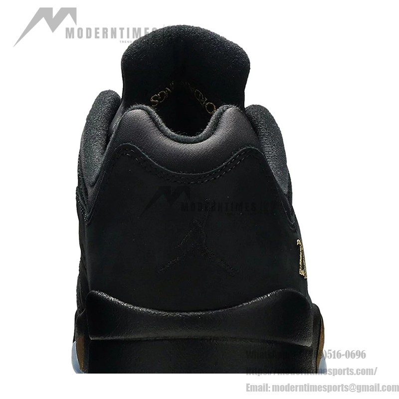 Air Jordan 5 Low DJ1094-001 Black Leather Sneakers with Gold Accents and Reflective Tongue