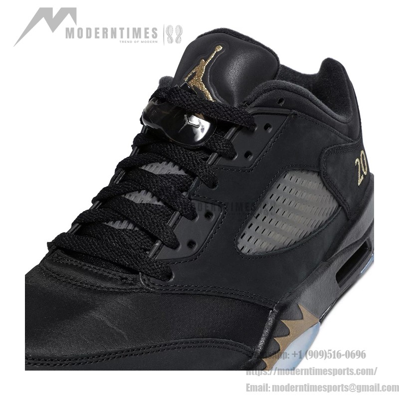 Air Jordan 5 Low DJ1094-001 Black Leather Sneakers with Gold Accents and Reflective Tongue