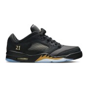 Air Jordan 5 Low DJ1094-001 - Black Leather Sneakers with Gold Accents & Reflective Tongue