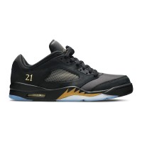 Air Jordan 5 Low DJ1094-001 - Black Leather Sneakers with Gold Accents & Reflective Tongue