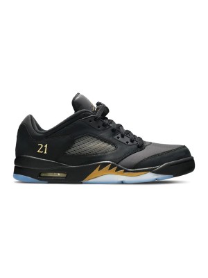 Air Jordan 5 Low DJ1094-001 – Schwarze Ledersneaker mit goldenen Akzenten und reflektierender Zunge