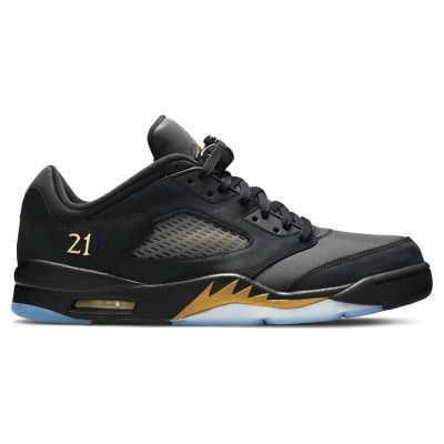 Air Jordan 5 Low DJ1094-001 - Black Leather Sneakers with Gold Accents & Reflective Tongue