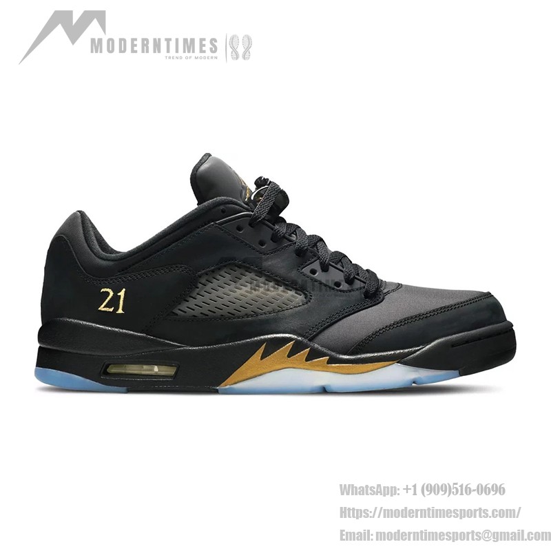 Air Jordan 5 Low DJ1094-001 Black Leather Sneakers with Gold Accents and Reflective Tongue