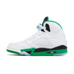 Air Jordan 5 Retro DD9336-103 White Leather Sneakers with Green Accents and Reflective Tongue