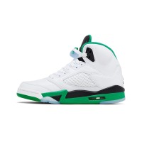 Air Jordan 5 Retro DD9336-103 - White Leather Sneakers with Green Accents & Reflective Tongue