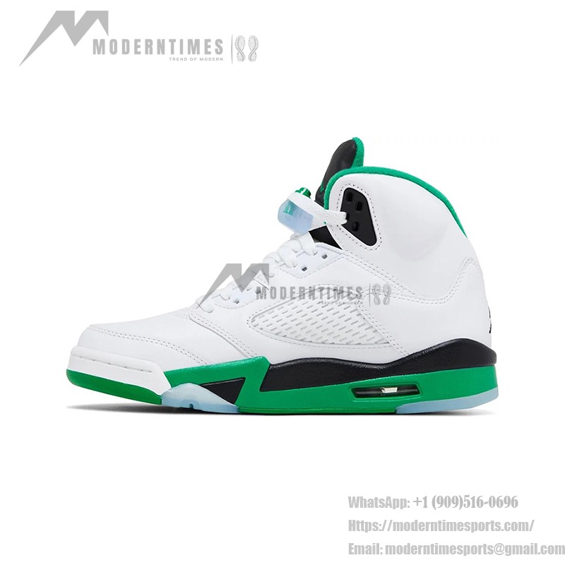 Air Jordan 5 Retro DD9336-103 White Leather Sneakers with Green Accents and Reflective Tongue