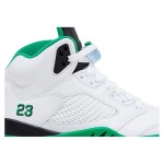 Air Jordan 5 Retro DD9336-103 White Leather Sneakers with Green Accents and Reflective Tongue