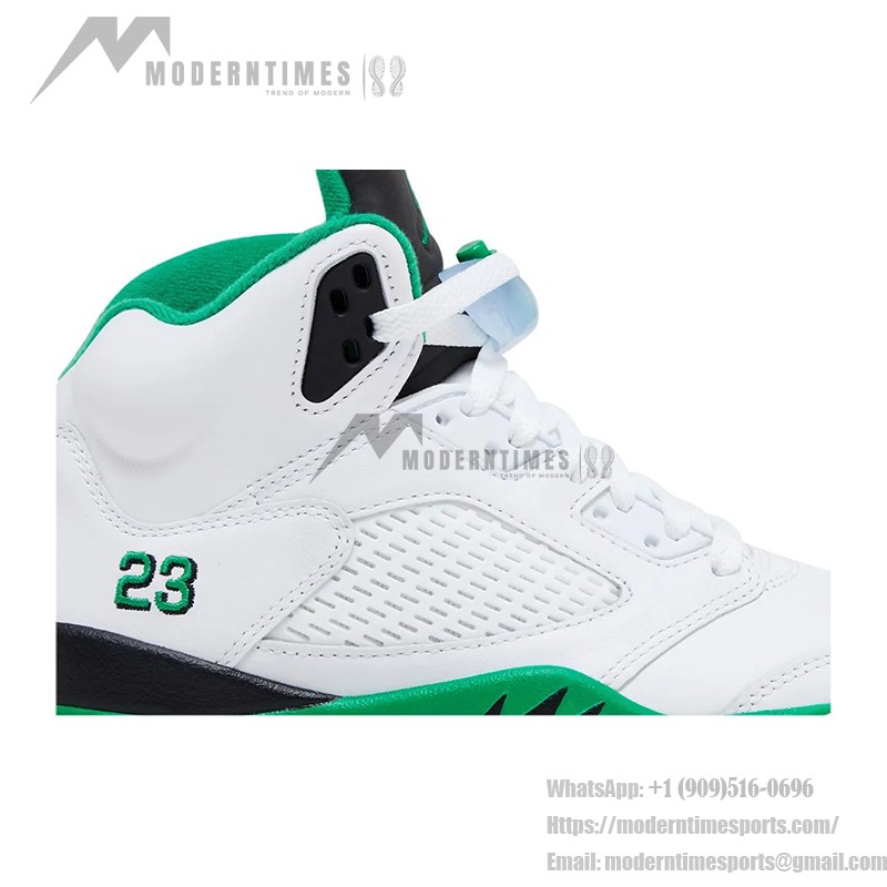 Air Jordan 5 Retro DD9336-103 White Leather Sneakers with Green Accents and Reflective Tongue