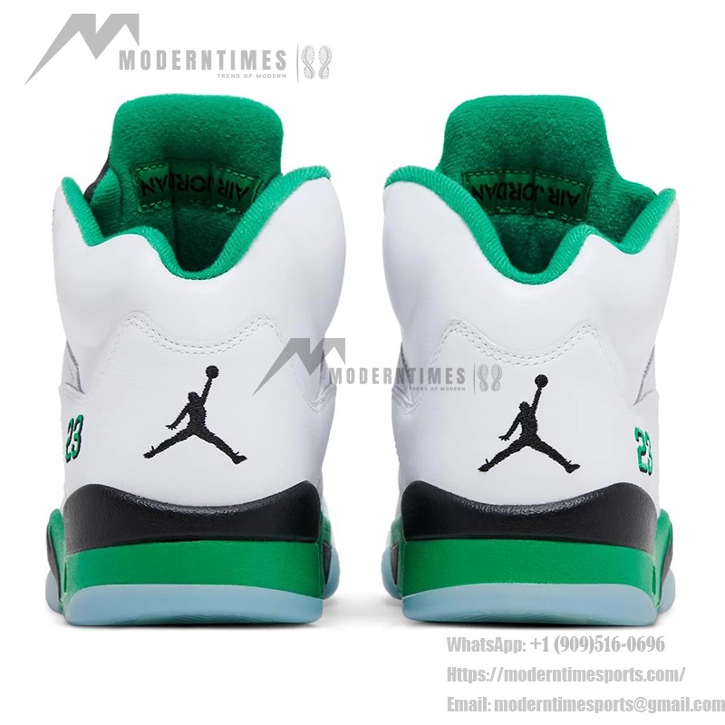 Air Jordan 5 Retro DD9336-103 White Leather Sneakers with Green Accents and Reflective Tongue