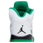 Air Jordan 5 Retro DD9336-103 White Leather Sneakers with Green Accents and Reflective Tongue