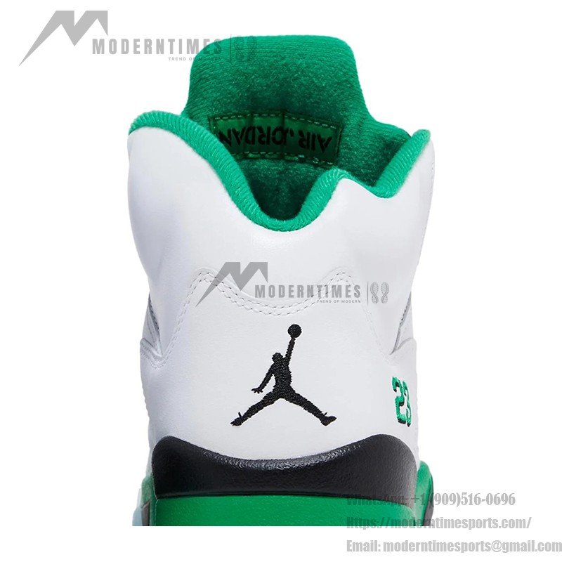 Air Jordan 5 Retro DD9336-103 White Leather Sneakers with Green Accents and Reflective Tongue