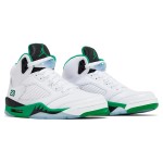 Air Jordan 5 Retro DD9336-103 White Leather Sneakers with Green Accents and Reflective Tongue