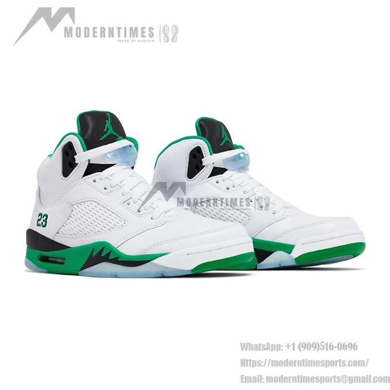 Air Jordan 5 Retro DD9336-103 White Leather Sneakers with Green Accents and Reflective Tongue