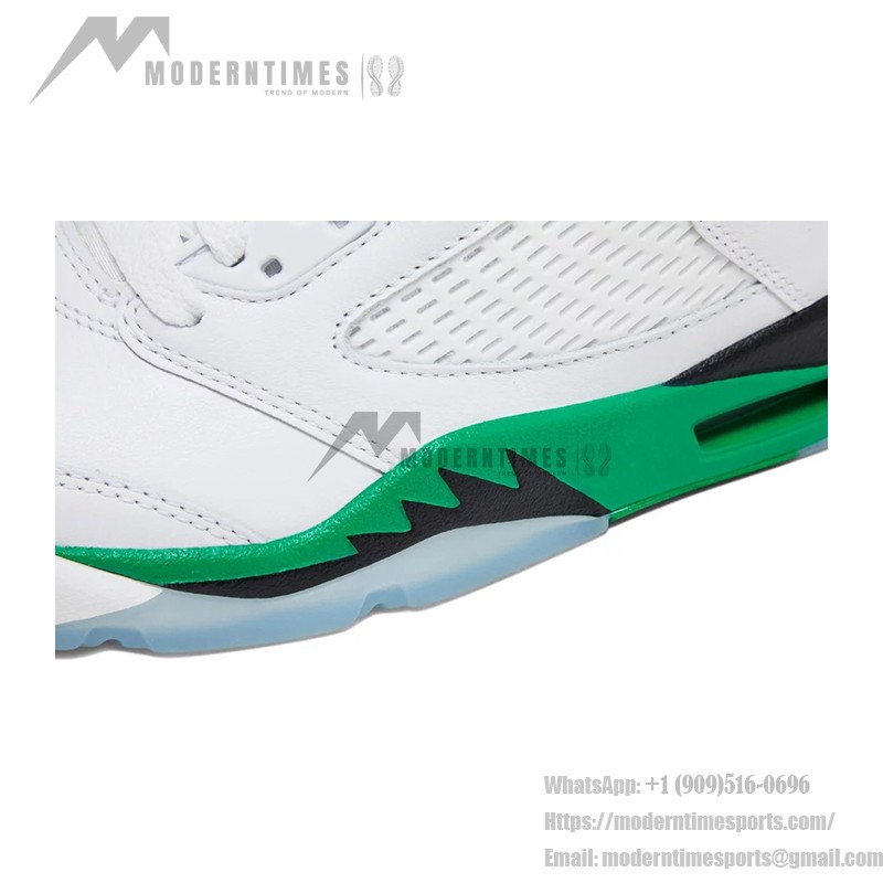 Air Jordan 5 Retro DD9336-103 White Leather Sneakers with Green Accents and Reflective Tongue