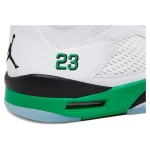 Air Jordan 5 Retro DD9336-103 White Leather Sneakers with Green Accents and Reflective Tongue