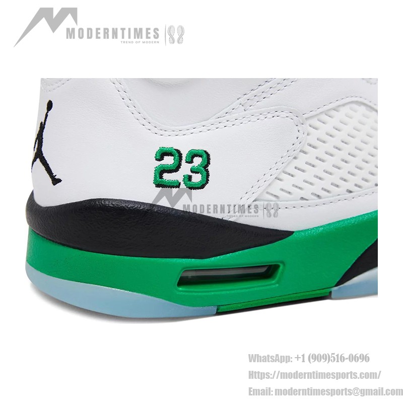 Air Jordan 5 Retro DD9336-103 White Leather Sneakers with Green Accents and Reflective Tongue