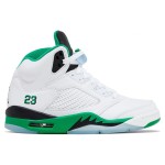 Air Jordan 5 Retro DD9336-103 White Leather Sneakers with Green Accents and Reflective Tongue