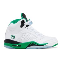 Air Jordan 5 Retro DD9336-103 - White Leather Sneakers with Green Accents & Reflective Tongue