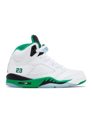 Air Jordan 5 Retro DD9336-103 – 녹색 포인트와 반사 혀가 있는 화이트 가죽 스니커즈