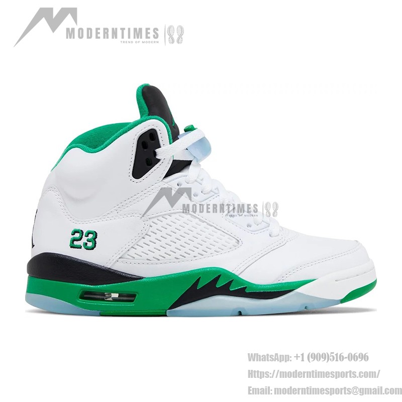 Air Jordan 5 Retro DD9336-103 White Leather Sneakers with Green Accents and Reflective Tongue