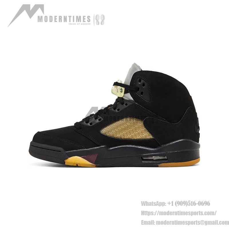 Air Jordan 5 Retro FD1330-001 골드 메시와 반사 텅이 있는 블랙 스웨이드 스니커즈