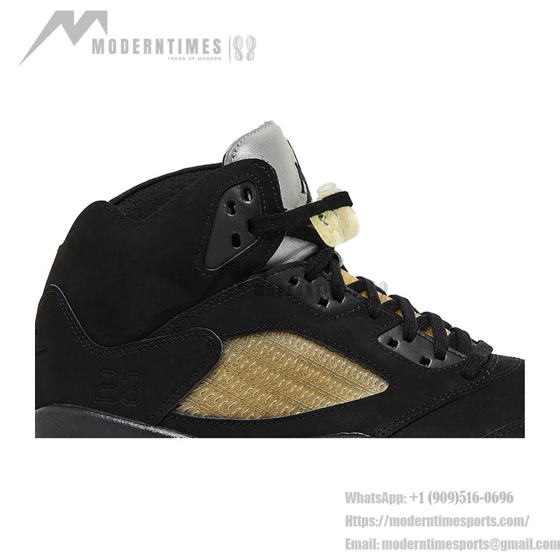 Air Jordan 5 Retro FD1330-001 Black Suede Sneakers with Gold Mesh and Reflective Tongue