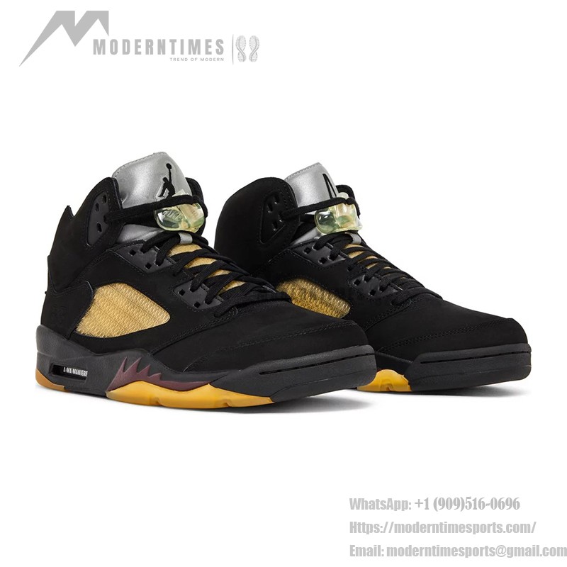 Air Jordan 5 Retro FD1330-001 Black Suede Sneakers with Gold Mesh and Reflective Tongue