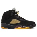 Air Jordan 5 Retro FD1330-001 Black Suede Sneakers with Gold Mesh and Reflective Tongue