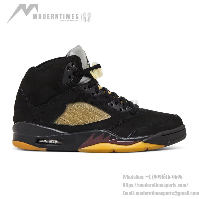 Air Jordan 5 Retro FD1330-001 골드 메시와 반사 텅이 있는 블랙 스웨이드 스니커즈